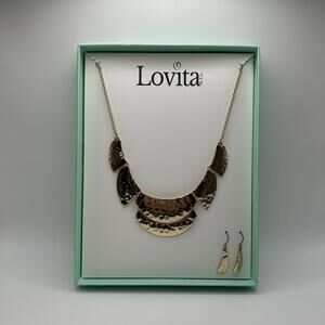 Lovita & Co. Yellow Gold Color Metal Statement Necklace & Dangly Earring Set